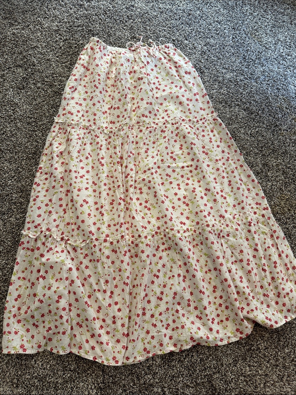 Japna Cream Maxi Skirt with Pink Floral Print